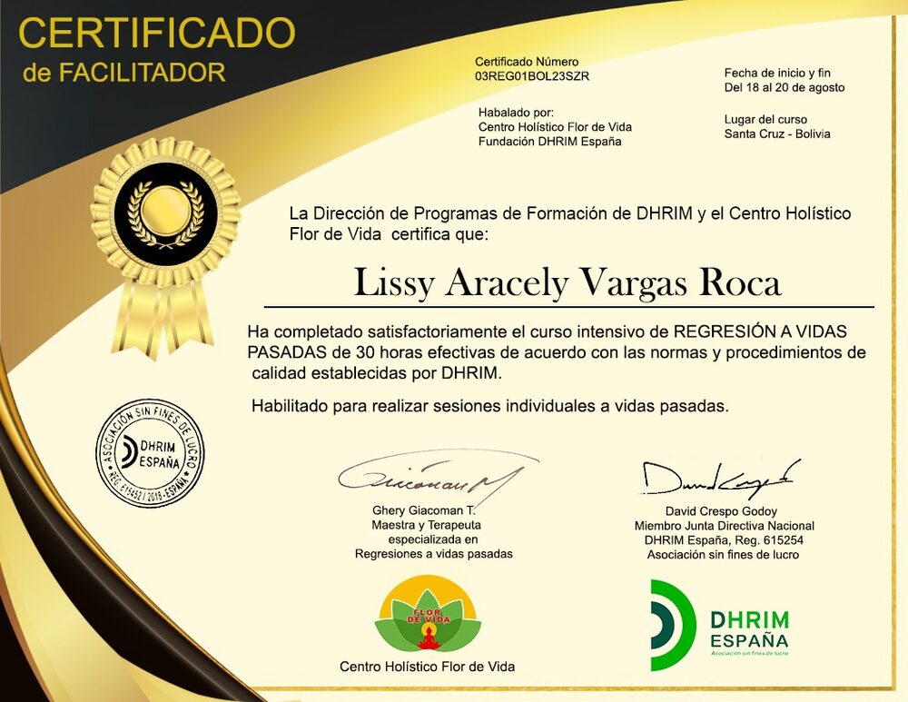 Certificado de Facilitador — Regresión a Vidas Pasadas