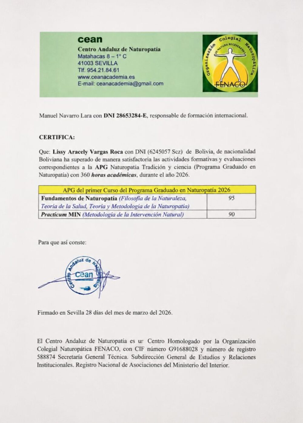 Certificado de Conclusión de Estudios — Naturopatía