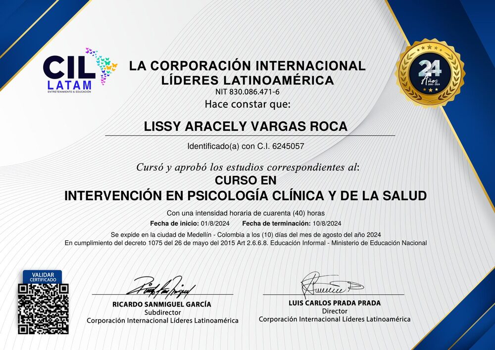 Curso en Intervención en Psicología Clínica y de la Salud (40 hrs)